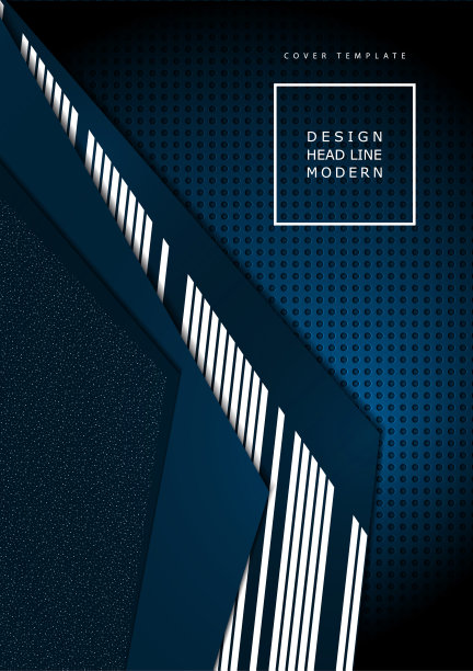 明亮的抽象技术组成，几何形状，重叠，条纹，点，穿孔的黑色背景。对比鲜明的蓝色和白色。为您的企业设计提供现代模板。图片下载