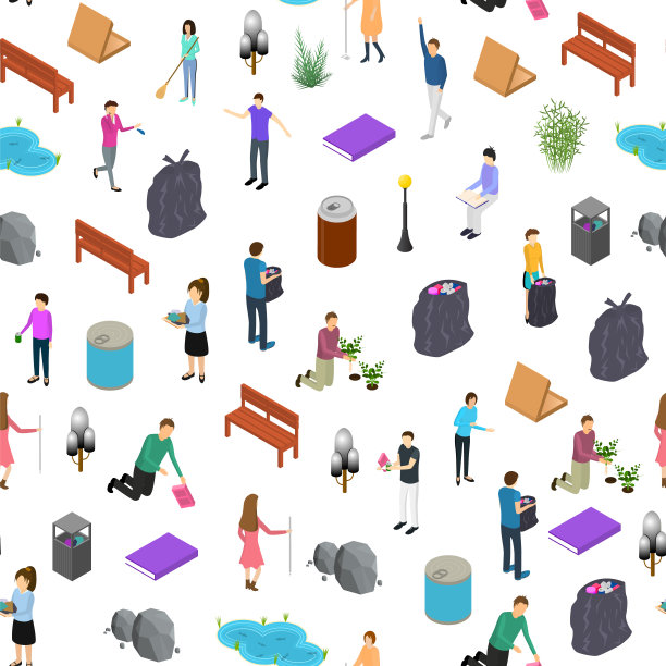 人分类垃圾垃圾概念无缝模式背景三维等角视图。向量图片下载