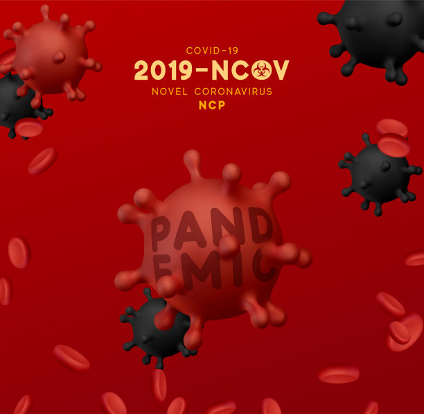 新型冠状病毒(2019 - ncov)。病毒Covid 19-NCP。冠状病毒是指单链RNA病毒。背景与现实的3d红色和黑色病毒细胞。矢量插图。图片下载
