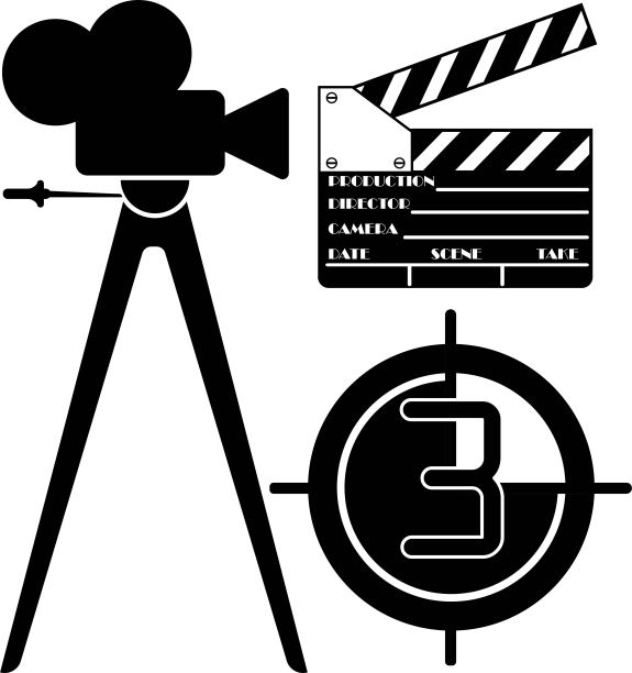 电影摄像机倒计时拍摄图标在黑色孤立的白色背景。向量EPS 10图片下载