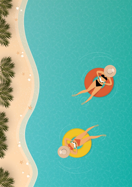 一个矢量设计的俯视图，轻松的夏季海滩度假背景A4纸格式图片下载