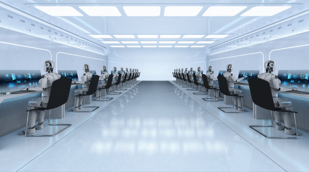 电子人在电脑上工作素材图片