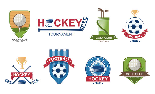 收集足球符号。高尔夫设置标志。曲棍球标签徽章。矢量插图。图片下载