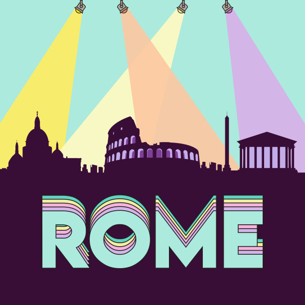 罗马意大利天际线轮廓平面设计矢量插图图片下载