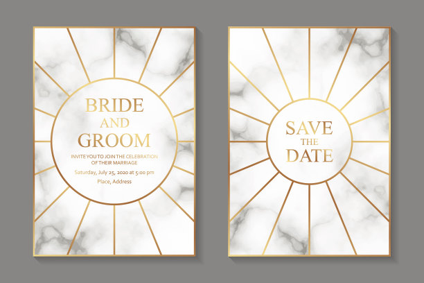 一套现代几何豪华婚礼邀请设计或名片模板的商务或演示或问候。图片下载