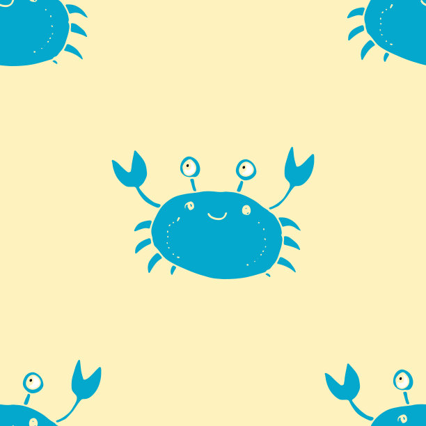 可爱的螃蟹无缝图案，卡通手绘动物涂鸦矢量插图背景图片下载