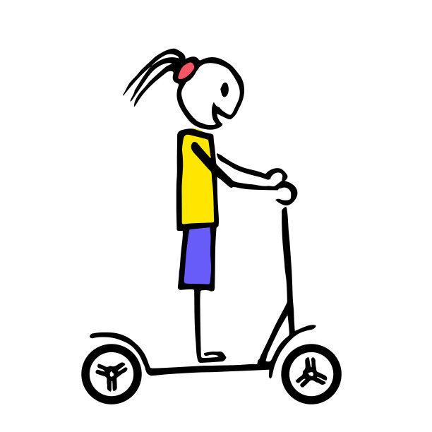 快乐的小女孩骑着她的滑板车。图片下载