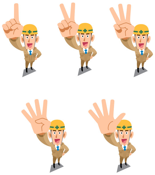 身着米色工作服的建筑工地工人用手指显示数字和顺序图片下载