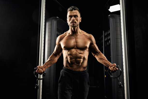 在交叉训练器上训练的健壮健美运动员图片下载