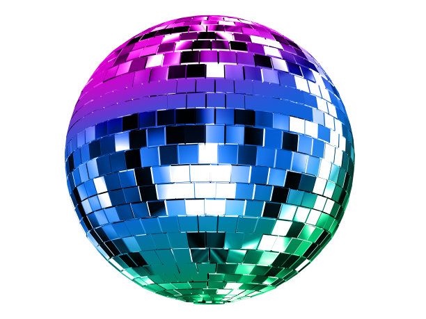 3d渲染的颜色梯度迪斯科球孤立的白色背景。图片下载
