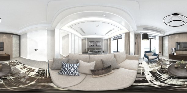 现代酒店房间的3d渲染，360度视图图片下载