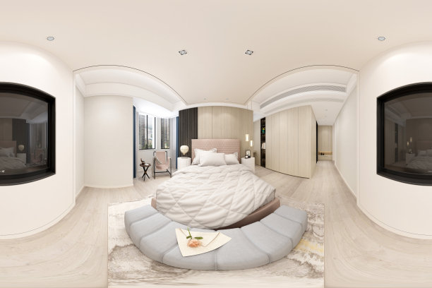 现代酒店房间的3d渲染，360度视图图片下载