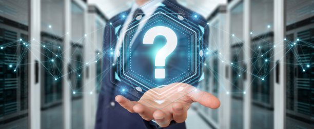 商人对模糊背景使用问号数字界面3D渲染图片下载