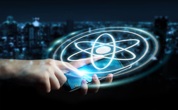 商人在模糊的背景使用现代分子结构3D渲染图片下载