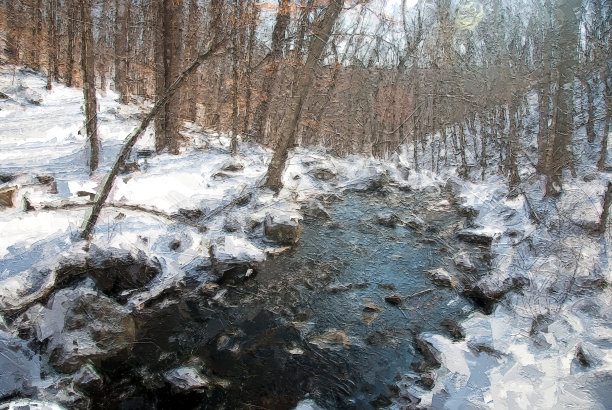 印象派风格的作品冬溪图片下载