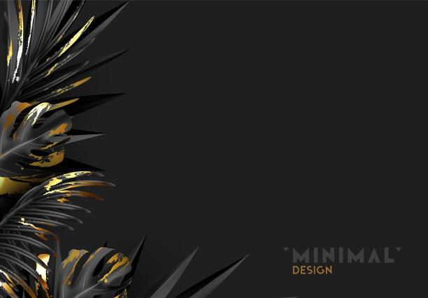 热带背景与棕榈叶在黑色逼真的3d。现代设计最小。矢量图素材图片
