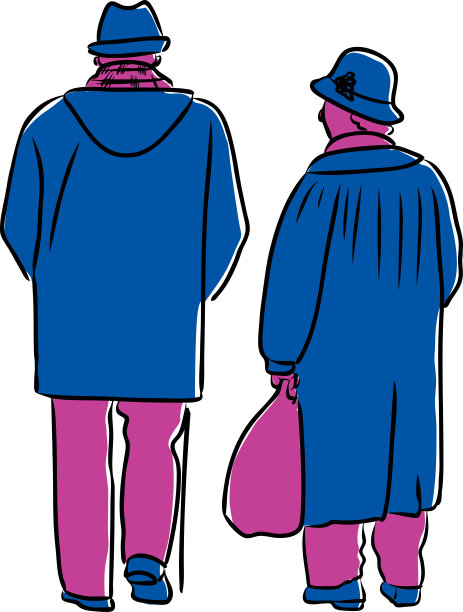 矢量图的一对老年公民走在散步图片下载