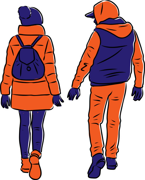 一对年轻市民走在大街上的矢量图像图片下载