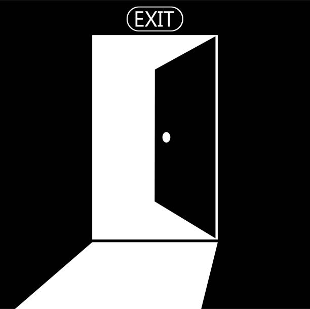 打开门，出口，灯光图标在白色，孤立在黑色背景。每股收益10向量。图片下载