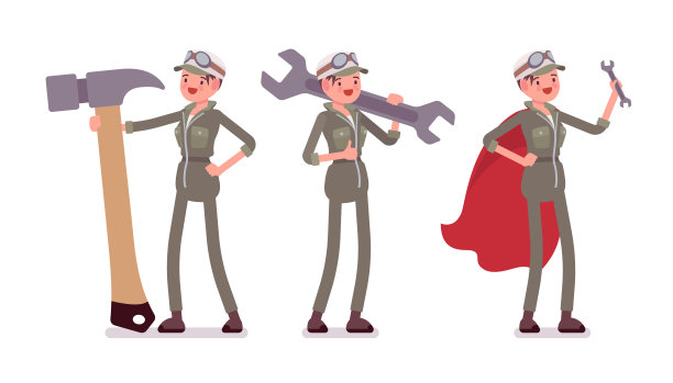 穿着工装裤拿着专业工具的机械师女孩图片下载