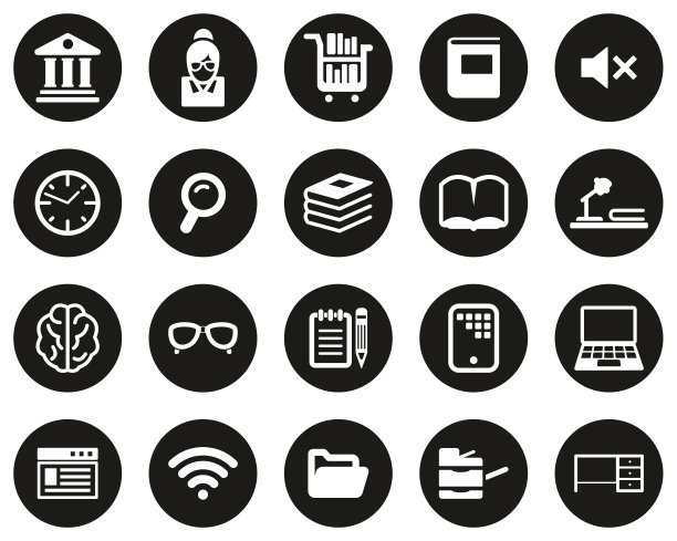 图书馆或书房图标白上黑平设计圈设置大图片下载