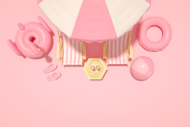 最小的夏天概念，海滩伞和椅子图片下载