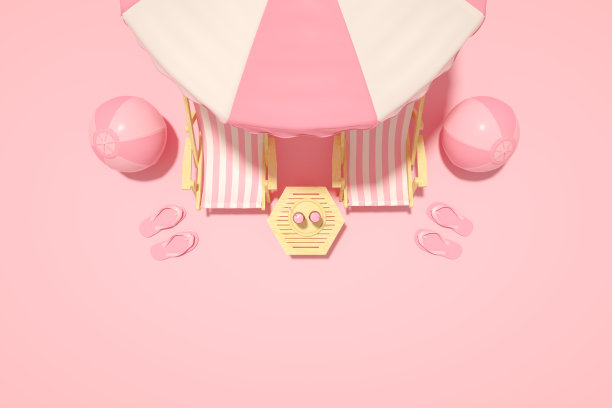 最小的夏天概念，海滩伞和椅子图片下载