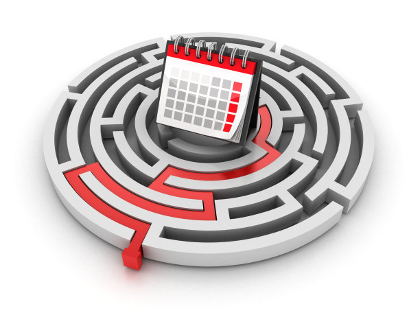 圆形迷宫与空白日历- 3D渲染图片下载