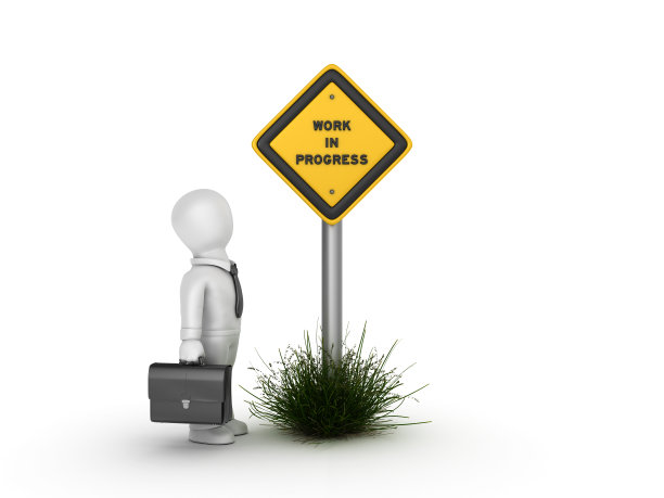 正在进行的工作与商业字符路标- 3D渲染图片下载