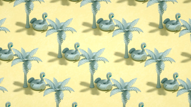 热带棕榈树和火烈鸟，等角观夏季和旅游概念图片下载