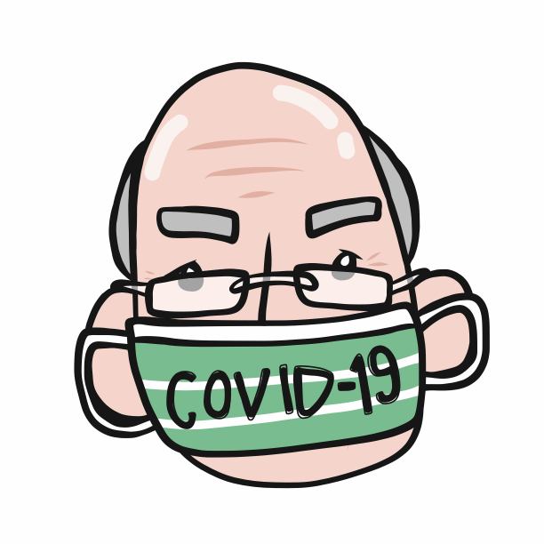 老人脸上戴卫生口罩保护新冠病毒病的卡通载体插图图片下载