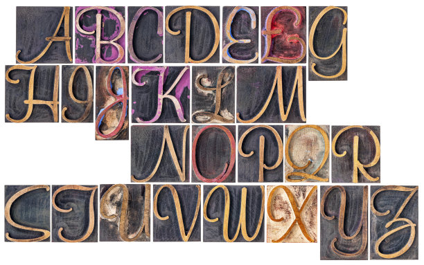 字母在装饰木版印刷图片下载