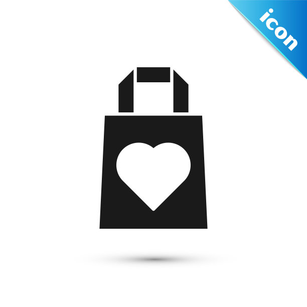 灰色购物袋与心脏图标孤立在白色背景。3月8日。妇女节快乐。矢量图图片下载