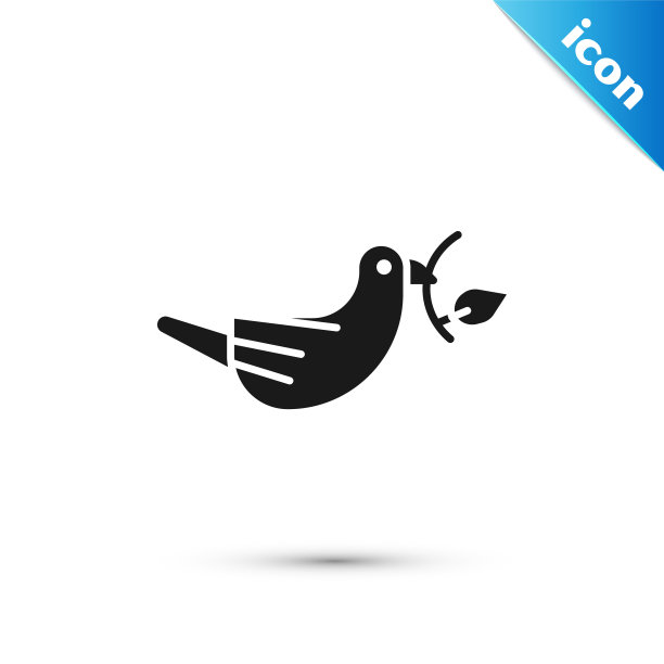 灰色和平鸽与橄榄枝图标孤立在白色背景。复活节快乐。矢量图图片下载