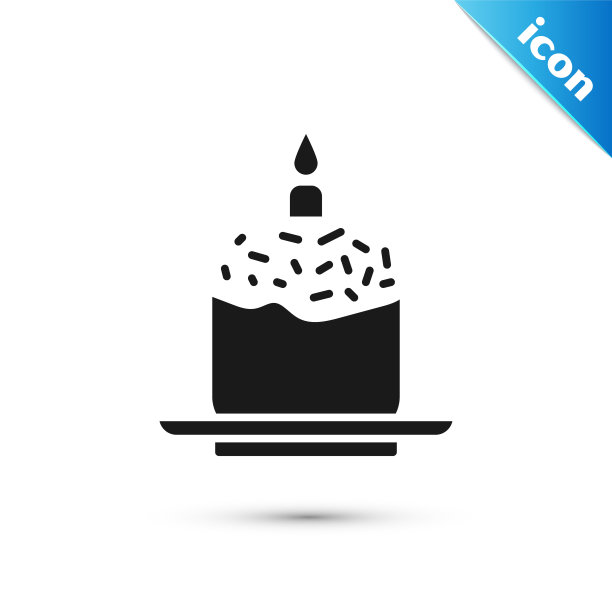 灰色复活节蛋糕和蜡烛图标孤立在白色背景。复活节快乐。矢量图图片下载