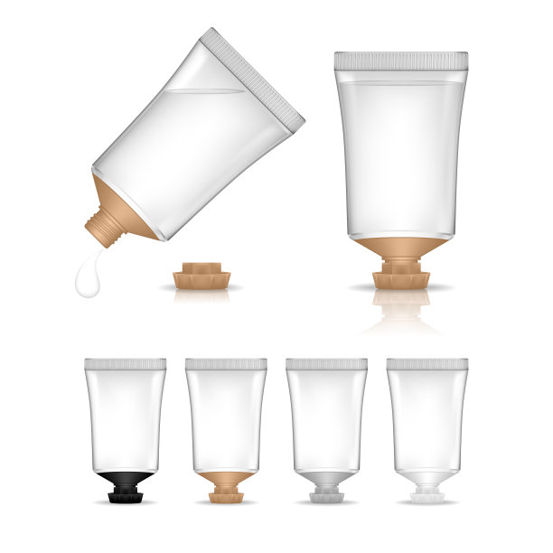 透明化妆塑料管隔离在白色背景。皮肤护理瓶凝胶，液体，乳液，霜。美容产品包。矢量插图。图片下载