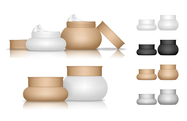 奶油罐孤立在白色背景。用于皮肤护理的化妆瓶。美容产品包装，矢量插图。图片下载