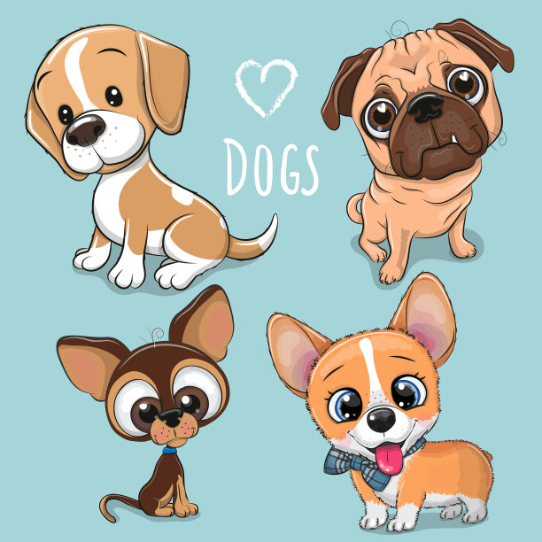 可爱的卡通狗在一个蓝色的背景图片下载