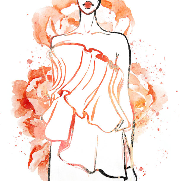 手绘时尚插画。时尚时尚的小品与美丽的女孩图片下载