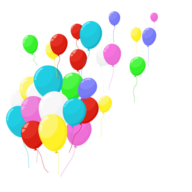 五彩缤纷的生日派对气球在天空中飞舞，孤立的背景图片下载