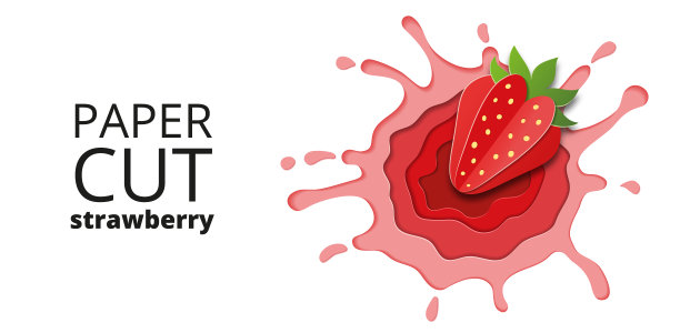 纸切草莓汁飞溅和滴下。在白色背景上隔离图片下载