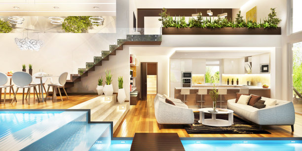 现代室内设计在一个大而漂亮的房子图片下载