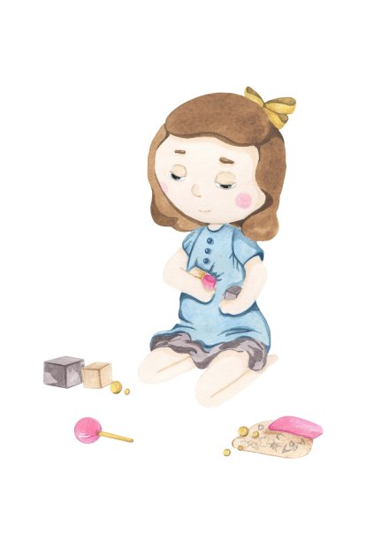 可爱的小女孩娃娃在白色的平面背景图片下载