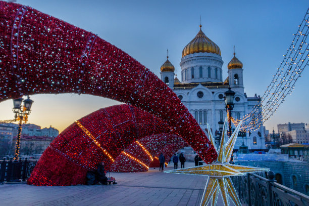 莫斯科基督救世主大教堂的田园诗般的景色。图片下载