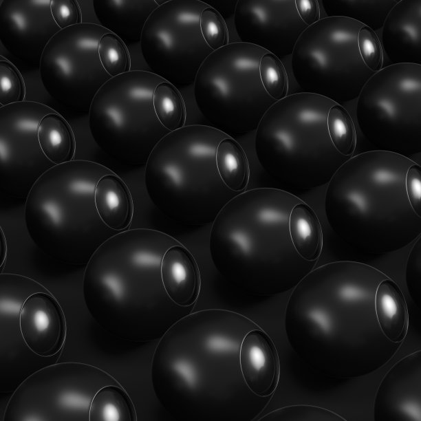黑色抽象球体的阵列在黑暗的背景。极简主义的概念图片下载