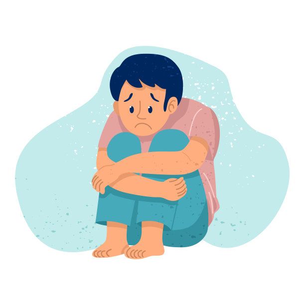 悲伤沮丧的年轻人独自坐着，向量插图图片下载