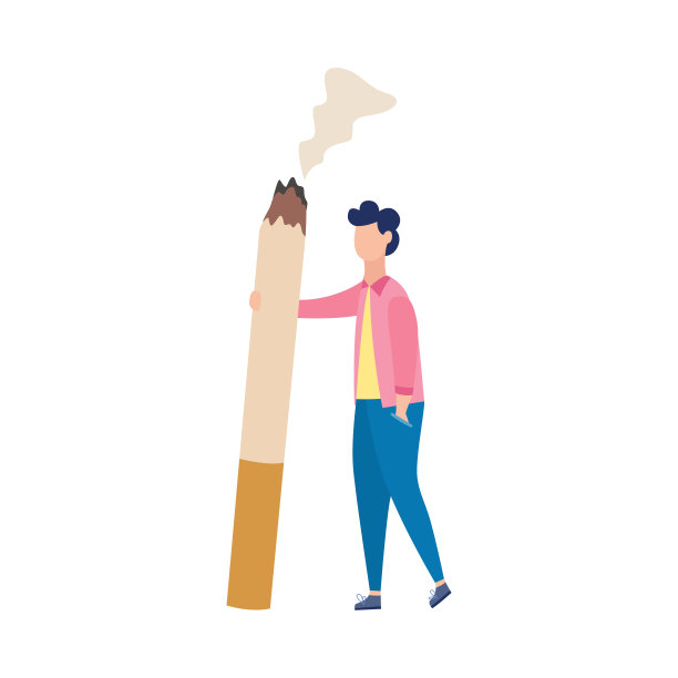 卡通人物与巨型香烟，平面矢量插图孤立。图片下载