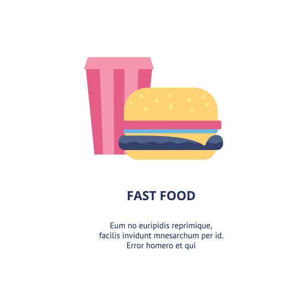 汉堡，薯条和可乐图标快餐菜单平面矢量插图孤立。图片下载