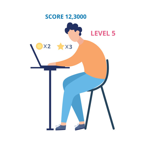 在线游戏玩家坐在桌旁的扁平矢量图图片下载