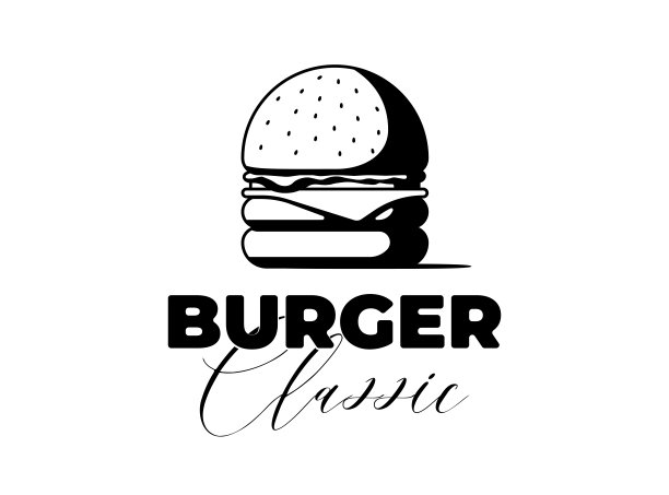 经典汉堡快餐餐广告横幅上刻有铭文。美味汉堡或奶酪汉堡复古促销设计模板。矢量插图餐厅菜单图片下载